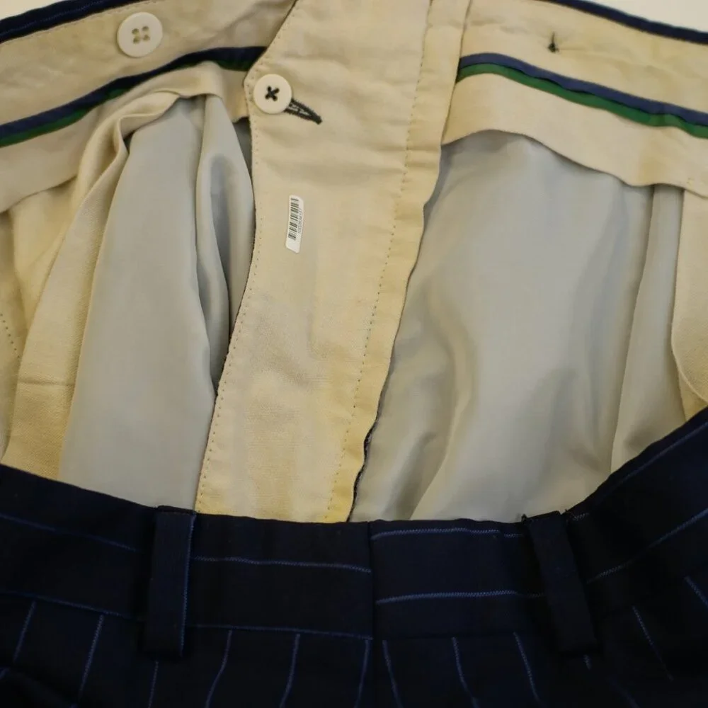 Tommy Hilfiger Blue Striped Wool 2 Piece Suit 46R 40 / 28.5 3 Button High Rise P